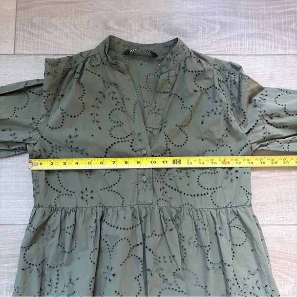 Zara Olive Green Eyelet Dress - Picture 8 of 10